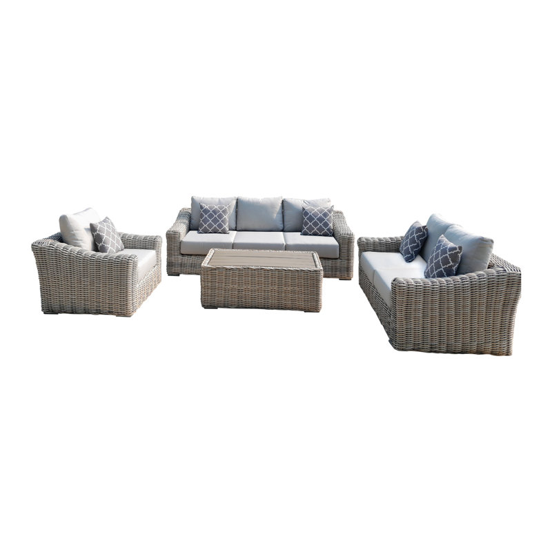 Sommer Wicker 6 - Person Patio Conversation Set with Cushions, Light Gray