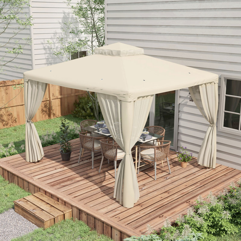 Patio Gazebo, Outdoor Canopy Shelter With 2-Tier Roof And Netting, Steel Frame, 3.6" H x 4.6" W x 3.8" D, White, White