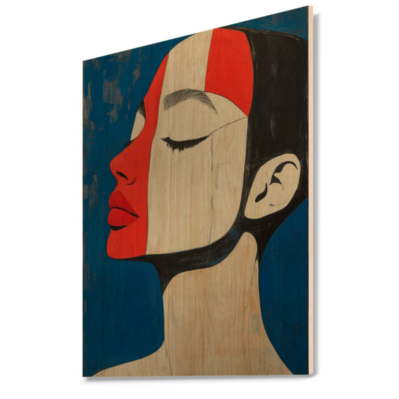 Muse Cobalt Audacieuse I - Décoration Murale en Bois Femme Mode, H 32 po x l 24 po, Rectangulaire