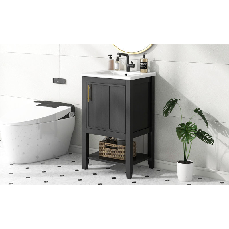 Meuble-lavabo de salle de bain avec lavabo / armoire de salle de bain avec porte / support de rangement et tablette ouverte / meuble-lavabo de salle de bain