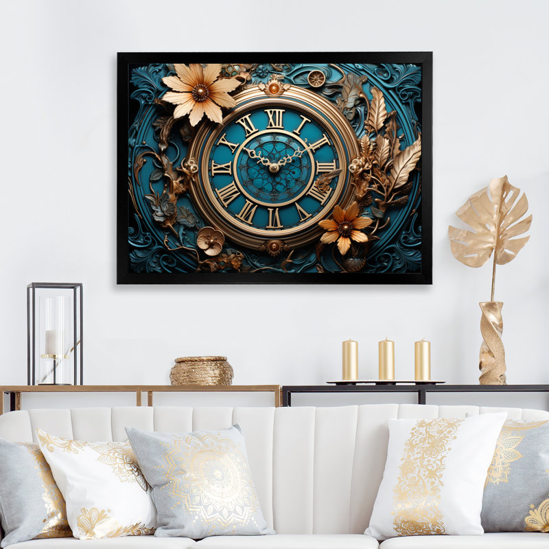Horloge industrielle Elegance I - art sur toile tendance, Cadre simple noir, H 34 po x l 44 po x P 1,5 po