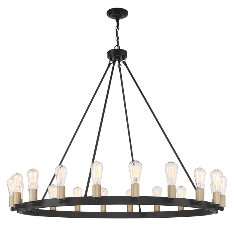 Farrington 20 - Light Wagon Wheel Candle Style Chandelier, Black/Brass