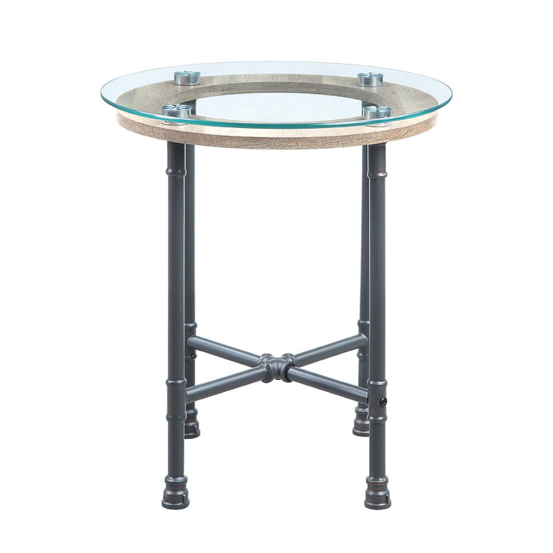 Table de bout Brantley, verre transparent et finition gris sable