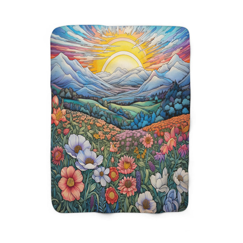 Harmonious Blossom Fields - Couverture sherpa de qualité supérieure 1 pièce, Lit simple