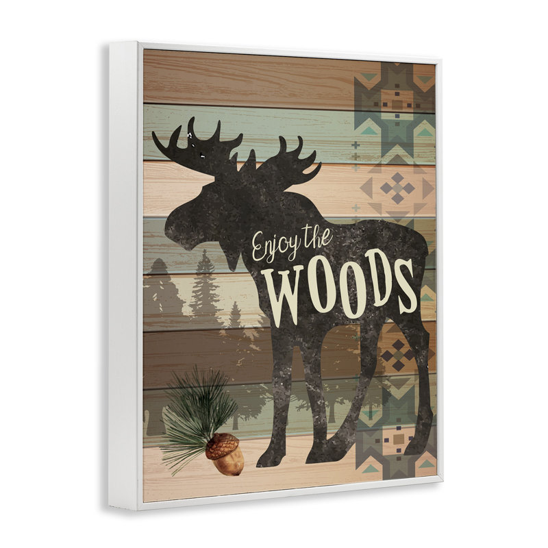«Enjoy the Wood Patterned Moose - Floater Frame», impression sur bois, H 20 po x l 16 po x P 1,5 po