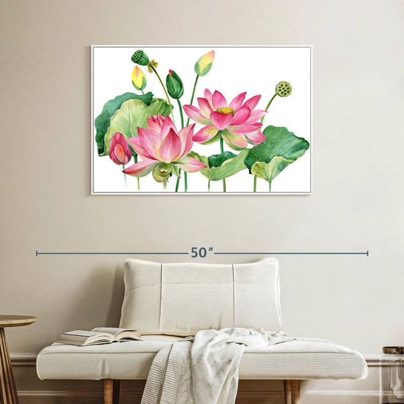 Grappe de lotus rose, Cadre flottant blanc, 40 po x 27 po