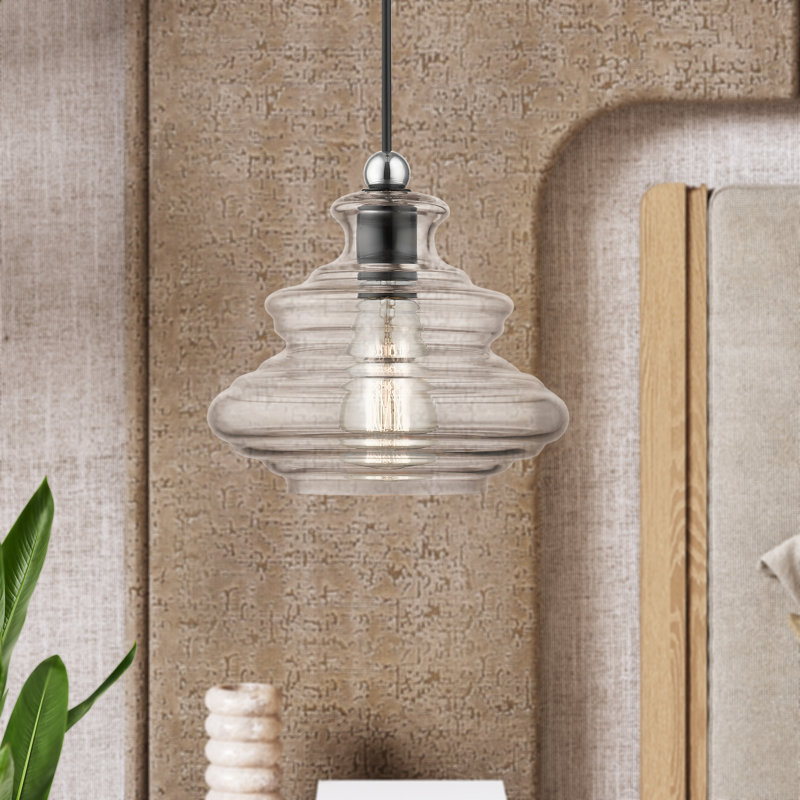 Luminaire suspendu géométrique 1 lumière Vermontville, Noir brillant