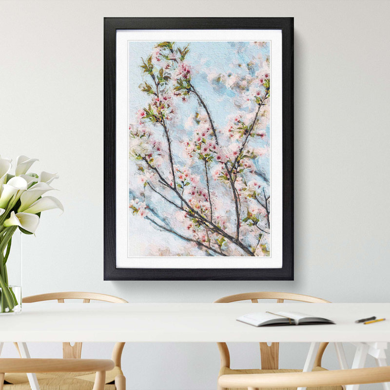 Cherry Blossom Tree in Abstract - Picture Frame Painting Print, 36cm H x 27cm W x 2cm D, Black Framed
