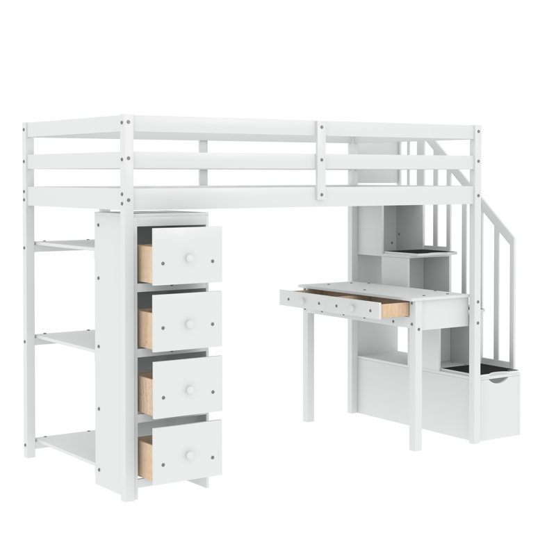 Lit mezzanine simple Putman avec bureau intégré, Blanc