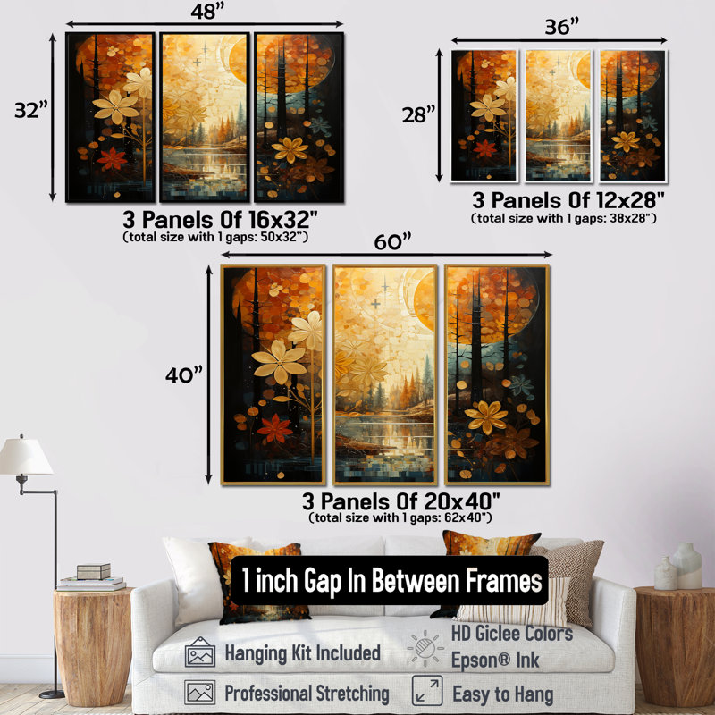 Kizzie - Ensemble d'art mural rivière, H 28 po x l 36 po x P 1 po, Cadre flottant noir
