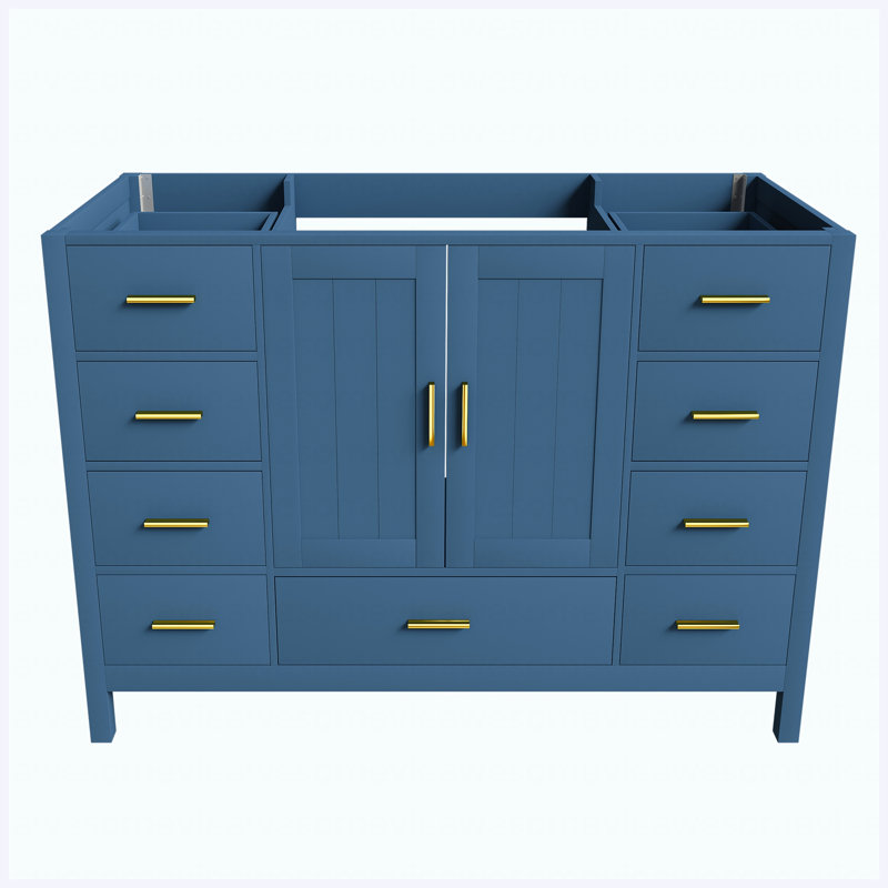 Armoire de meuble-lavabo 48 po, armoire de rangement autoportante avec 2 portes doubles à fermeture douce et 9 tiroirs coulissants pour salle de bain