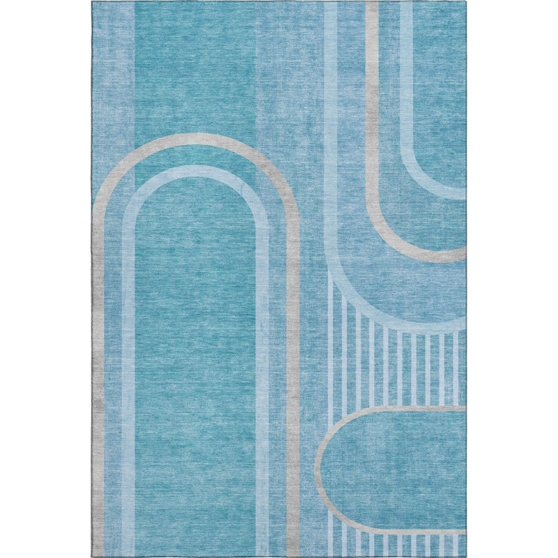 Tapis bleu sarcelle de qualité supérieure lavable à la machine Cerrito AMF532, Rectangle 2 pi 6 po x 3 pi 10 po