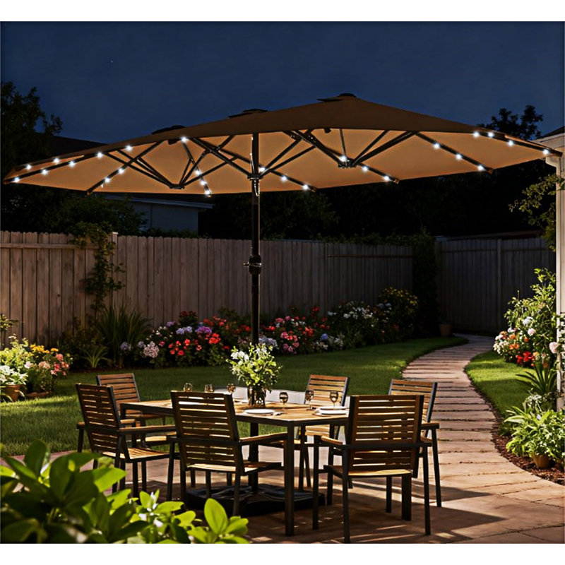 Parasol parasol double face avec base, L 173,22 po x P 104,32 po, Kaki