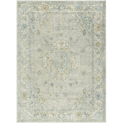 Tapis oriental bleu / brun clair en polyester / polypropylène tissé à la machine Krahn