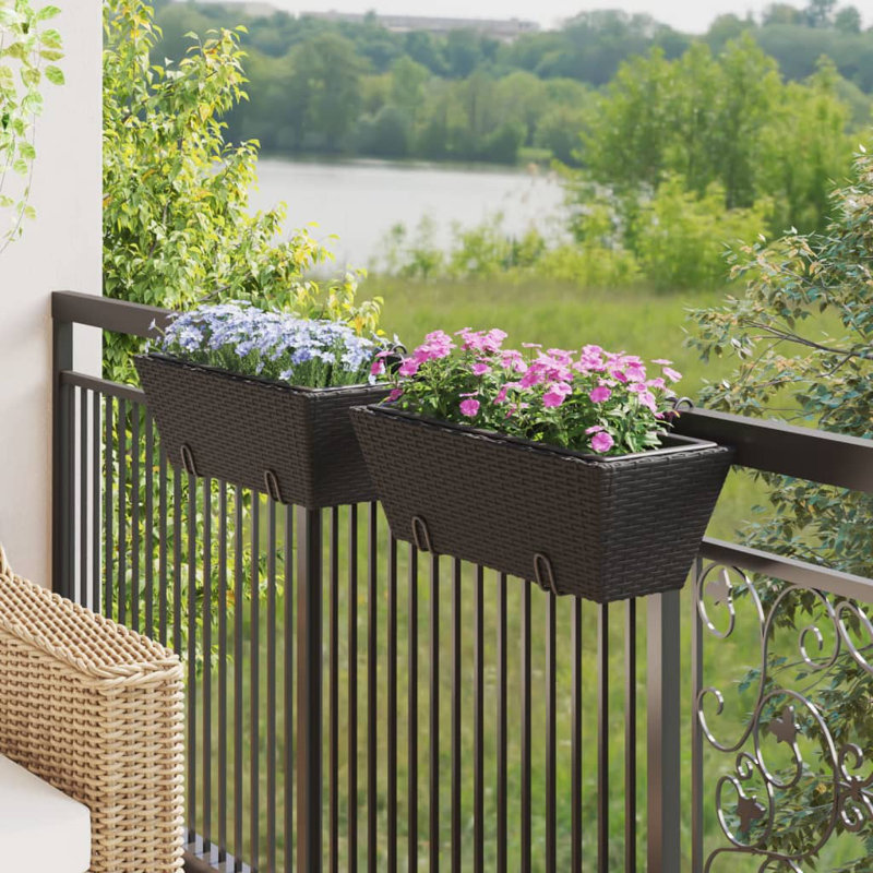 Planter PE Rattan Medium Hooks Planter Trapezoidal, 7.1" H x 21.3" W x 8.7" D, Black