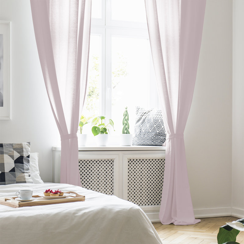  Paire de rideaux transparents de couleur unie avec passe-tringle, Rose