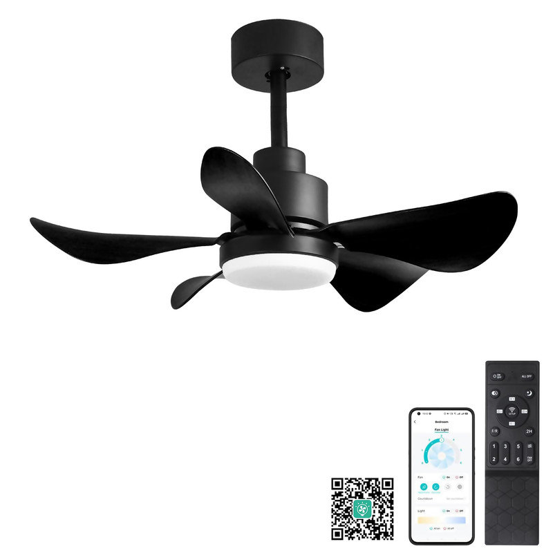 Ventilateur de plafond à profil bas avec lumière, application intelligente et télécommande, moteur à courant continu réversible à 5 pales
