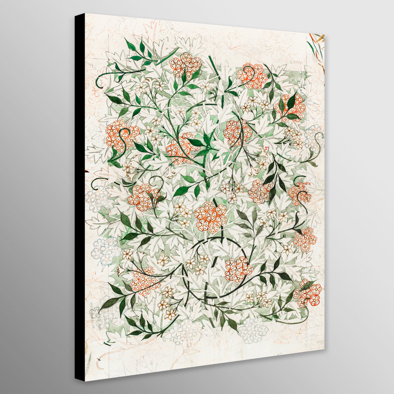 Jasmine Pattern White - Wrapped Canvas Print, 117cm H x 81cm W