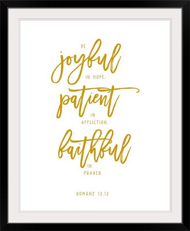 «Romans 12: 12 - Scripture Art», art textuel, H 23 po x l 20 po x P 1 po, Cadre noir
