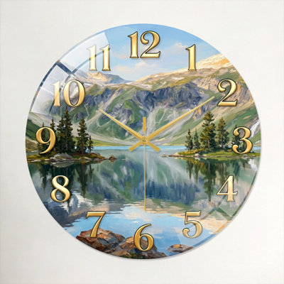 "Mountain Lake", horloge murale en verre