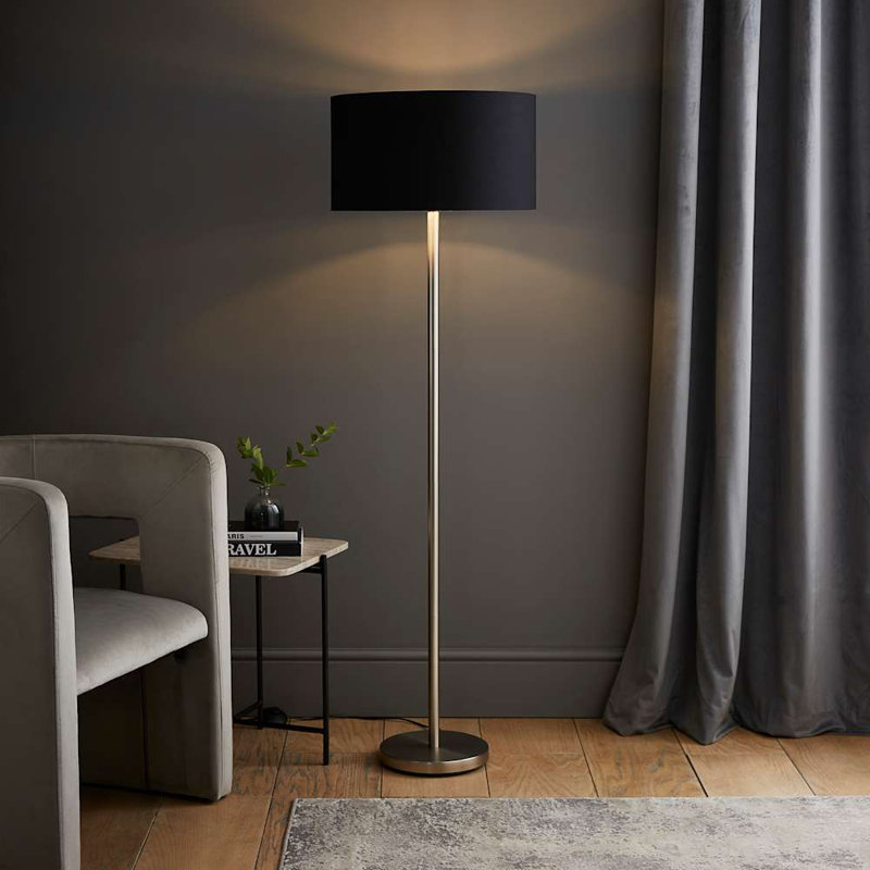 Daryanna 148cm Traditional Floor Lamp, Brushed, No, Black