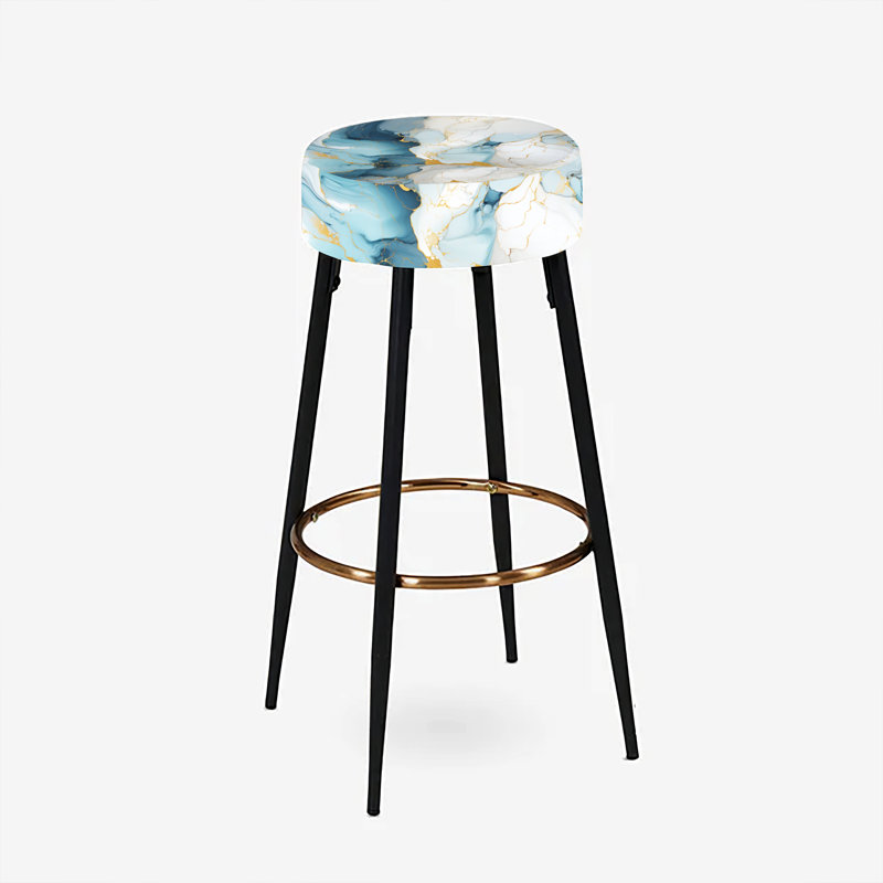 Ensemble de 2 tabourets de bar en marbre zen bleu et blanc