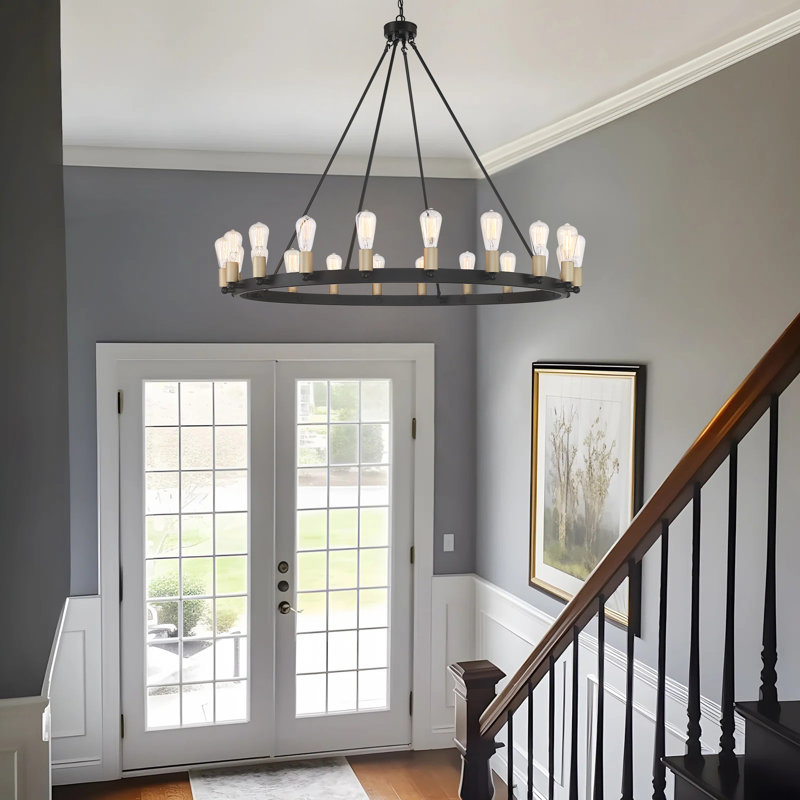 Farrington 20 - Light Wagon Wheel Candle Style Chandelier, Black/Brass