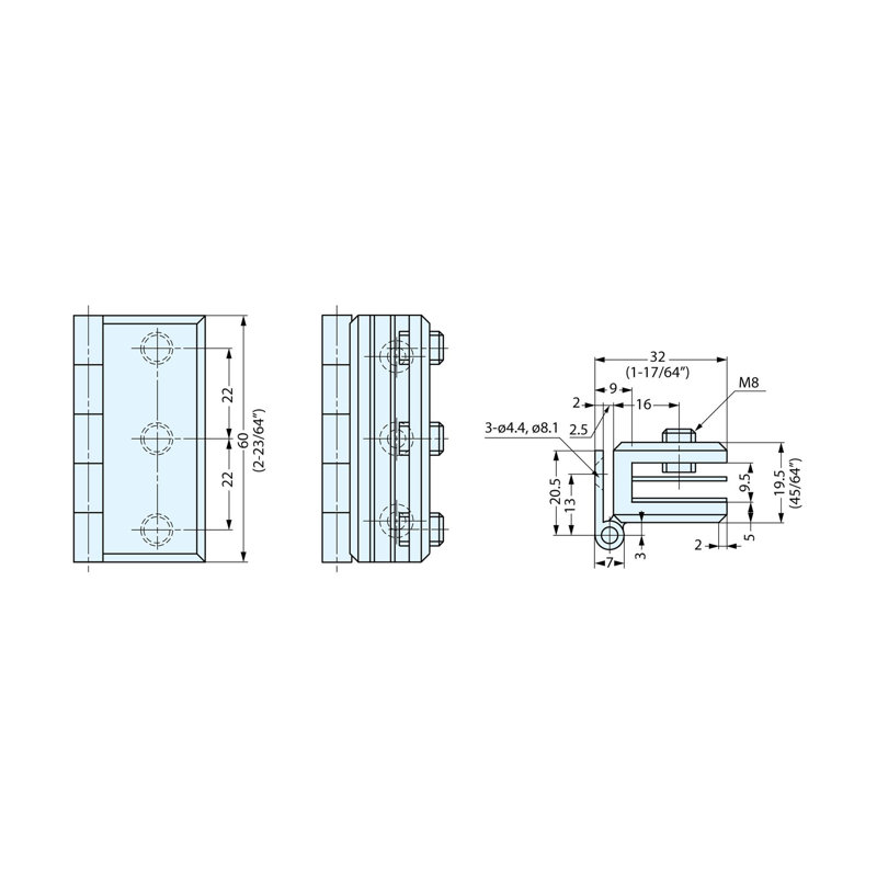 Charnière de porte en verre Sugatsune, sans pré-perçage - XL-Gh01-600, finition polie, 2.36" H × 1.26" W × 1.06" D