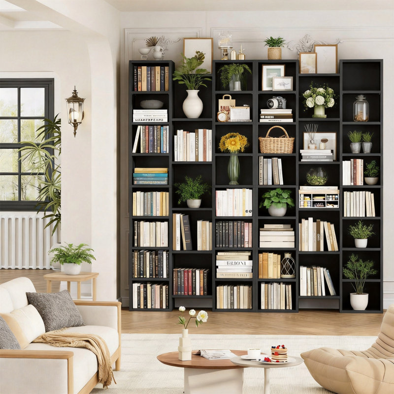 Bibliothèque noire 71 pouces de hauteur, 21 cubes, 8 tablettes réglables, noir, 70.9" H x 35" W x 9.3" D, Black