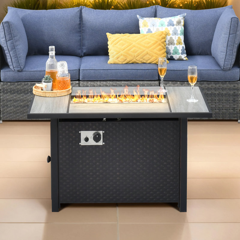 26"D X 42.15"W Rectangular Outdoor Fire Pit Table, Steel Propane Heater For Patio, Garden, Backyard