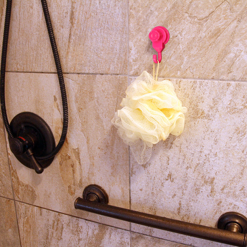 Pink Plastic and Metal Suction Cup Wall Hooks Set of 2