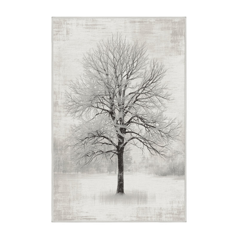 Tapis abstrait moderne et contemporain lavable à la machine Bleigh Christmas - gris - reliure blanche, 6 x 9