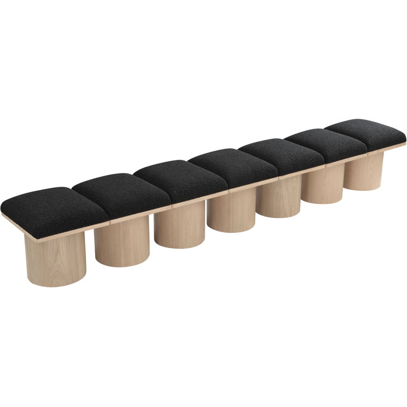 Horatia Boucle Upholstered Bench, 17.5" H x 108.5" W x 18" D, Natural, Black Boucle Fabric