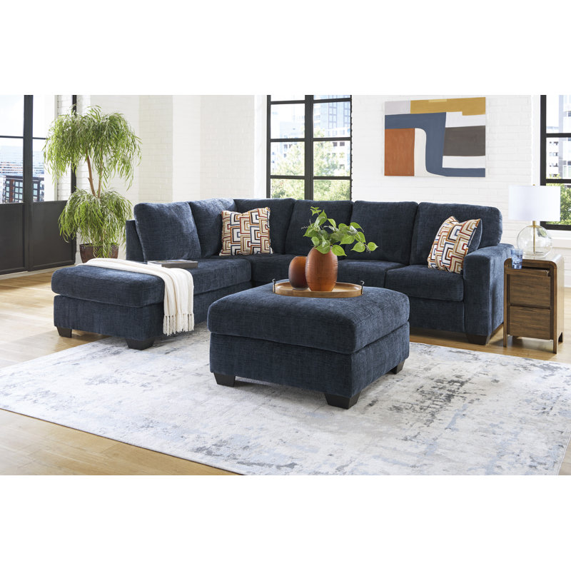 Kleban 2-Piece Sectional With Chaise, Left Hand Facing, Blue Polyester