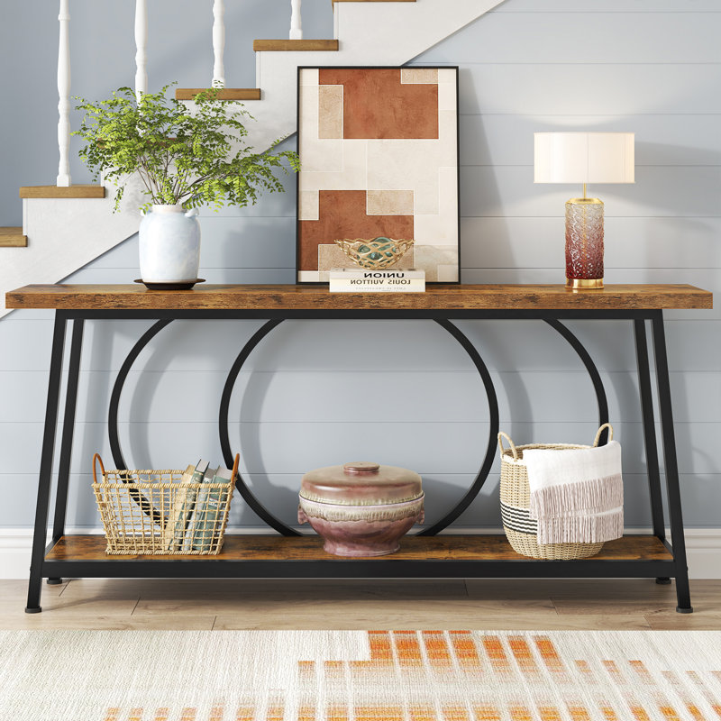 Creedyn 70.9'' Long Console Table Sofa Table with Storage, Brown, 35.43'' H x 70.86'' W x 11.81'' D