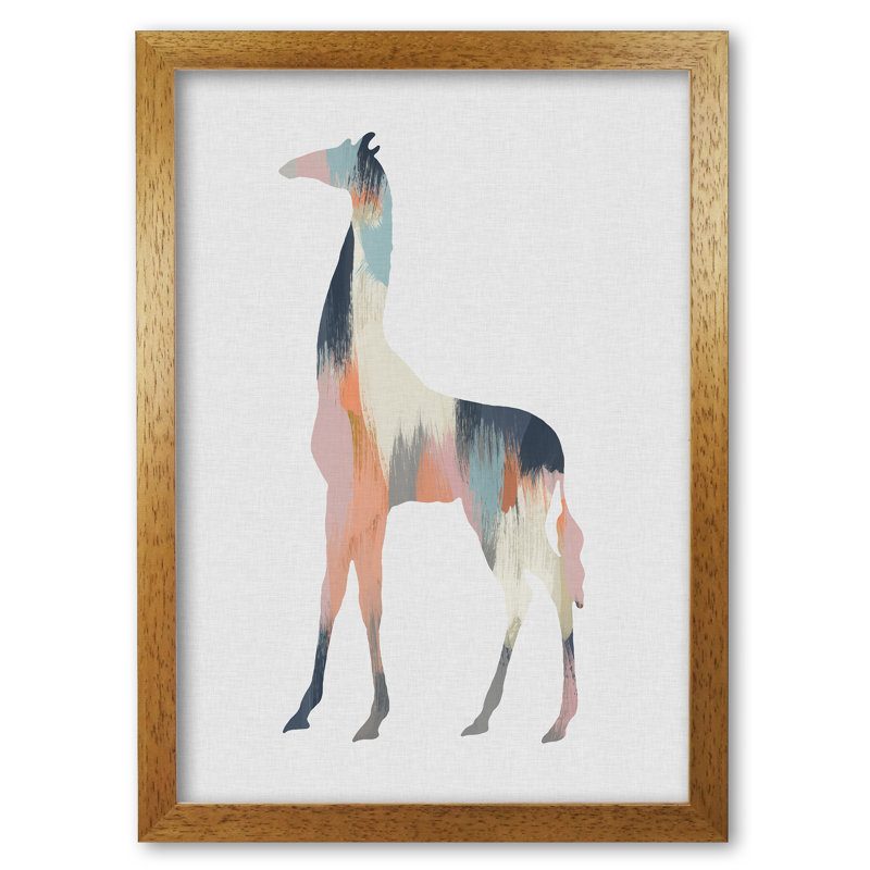 Pastel Giraffe - Print, 60 cm H x 42 cm W x 5 cm D, Honey Oak Frame