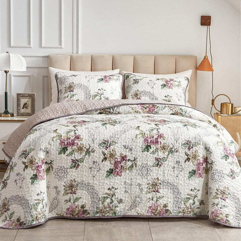 Ensemble de courtepointe 2 pièces pour lit simple réversible à motif floral beige Ensemble de couvre-lit réversible en microfibre douce pour enfants
