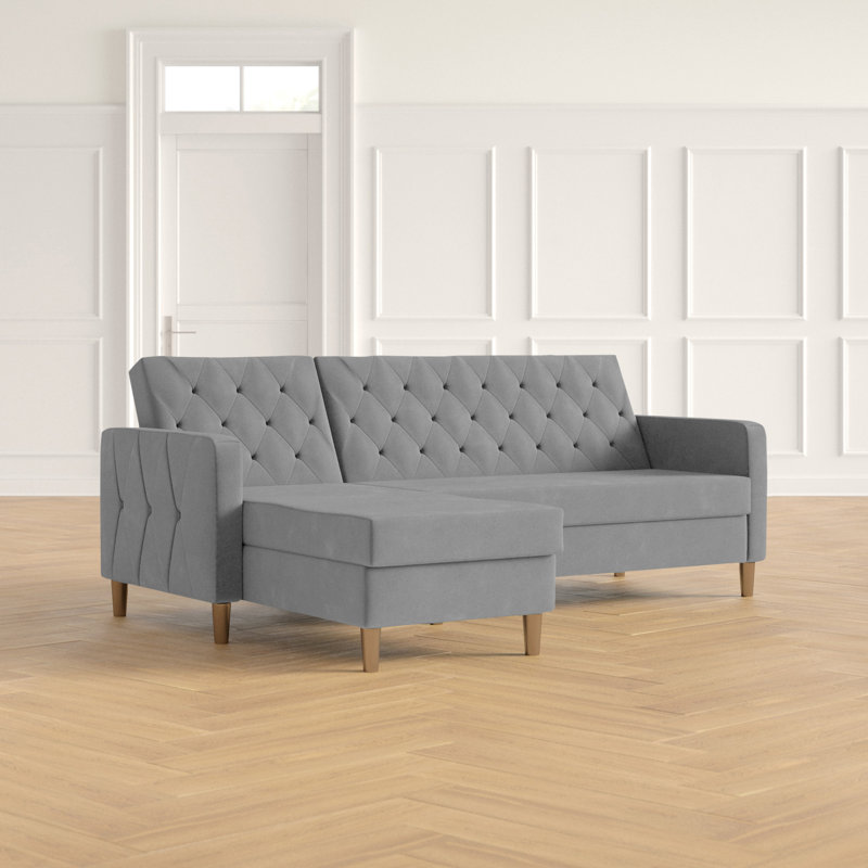 3 Seater Chenille and Velvet Sofa Bed with Storage, Light Grey Chenille