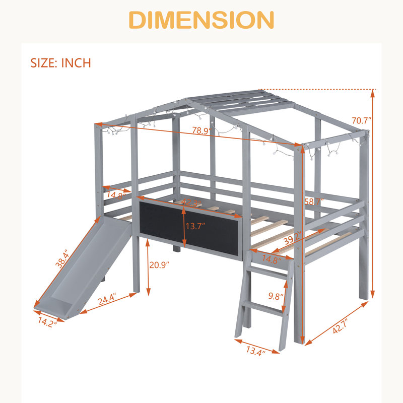Lit mezzanine simple avec échelle et glissade, Gris