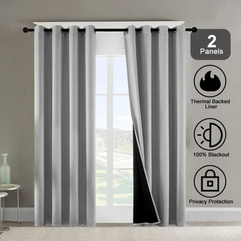 Rideaux occultants et isolants à œillets avec doublure enduite X P 63 po L (ensemble de 2), rideaux de fenêtre en microfibre de polyester bloquant la lumière