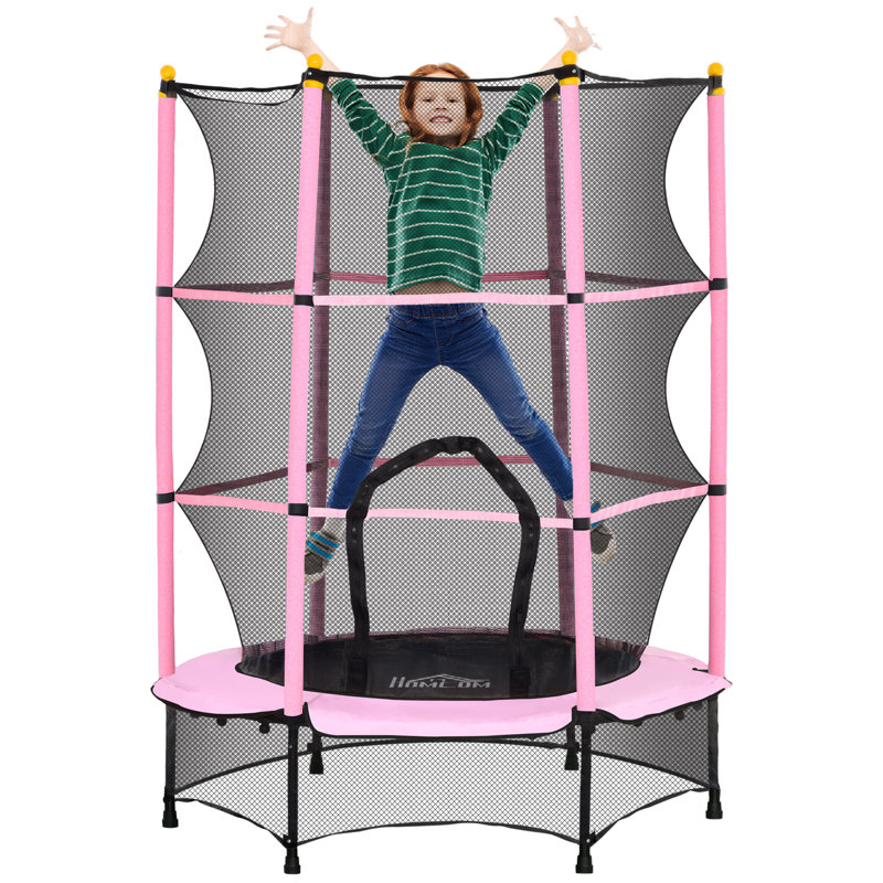 Freeport Park 140cm Round with Safety Enclosure Kid / Toddler Trampoline, Pink