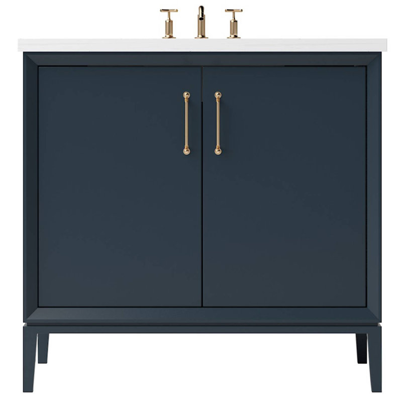 Meuble-lavabo simple Alexandra, Bleu La Haye, Or satiné, 48"