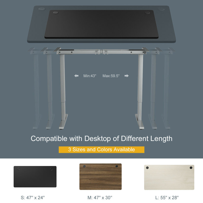 Bureau debout à hauteur ajustable Studley, H 47,3 po x l 47 po x P 24 po, Noir / gris