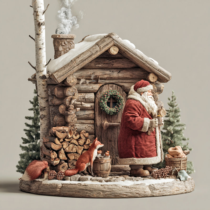 «Santa Woodland Cabin I», art mural sur toile tendue, H 20 po x l 20 po