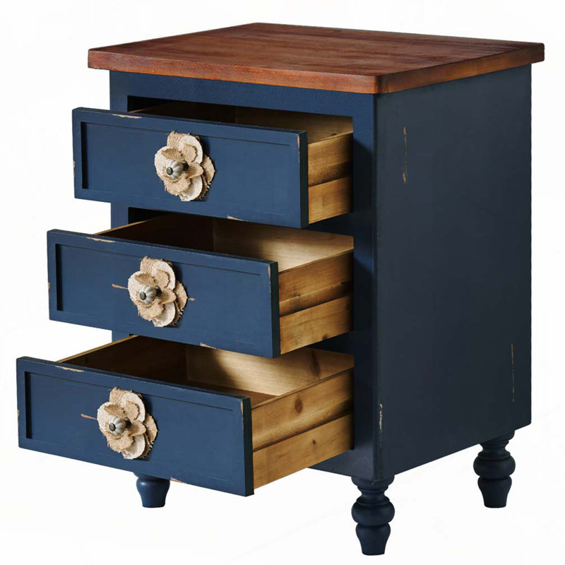 Table d'appoint 3 tiroirs avec rangement, Bleu antique
