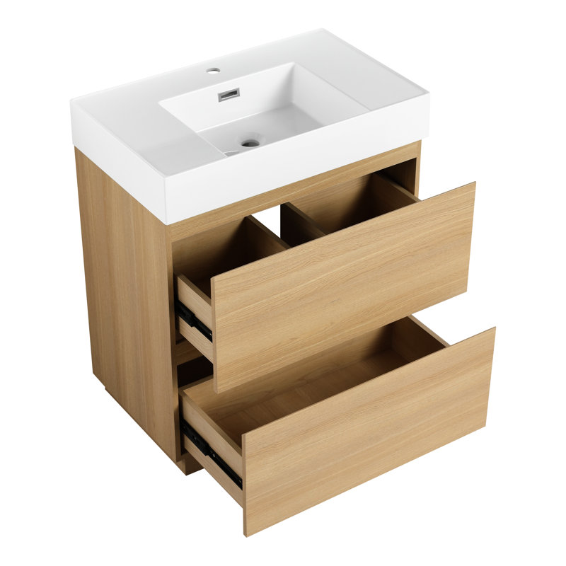 Meuble-lavabo 30 po avec lavabo simple - unité de rangement en chêne, Chêne, 30"