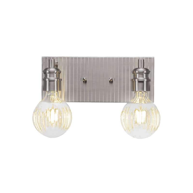 Haecker 2 Light Bath Bar Shown In Brushed Nickel Finish With 4 Watt LED Bulbs