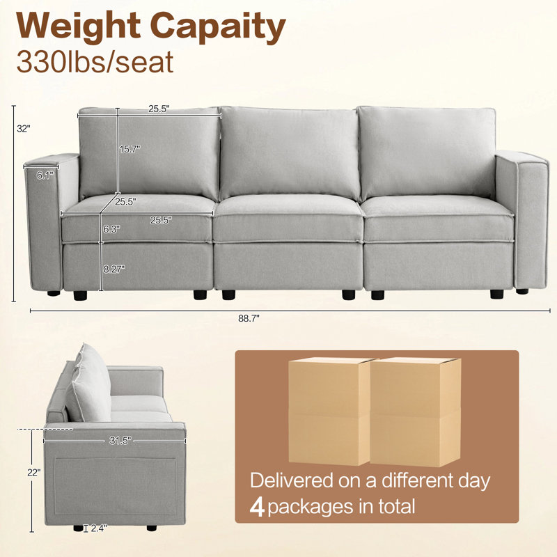 Canapé modulaire avec rangement pour sièges, Gris