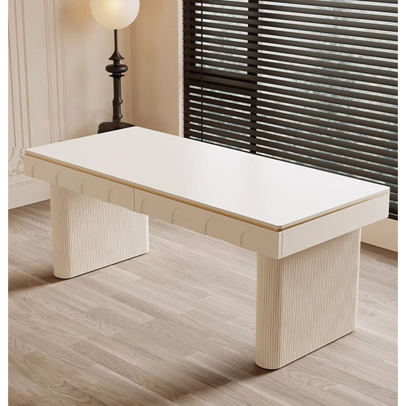 Bureau à dalle moderne et minimaliste moderne: esthétique et utilisation crème, H 29,53 po x l 55,12 po x P 23,62 po