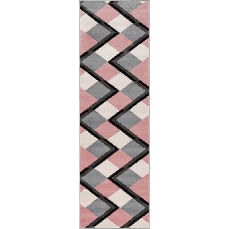 Markovich Blush Pink Modern Geometric Stripes 3D Textured Rug, Runner 2'7" x 9'10"